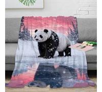 Couverture Polaire Flanelle Imprimée Panda, Plaid De Canapé Forêt de Pins Enneigée, Douce Et Moelleuse Cadeau pour Enfants Et Adultes 50x60inch(127x152cm)
