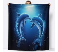 Couverture Polaire Flanelle Les Animaux Que Les Dauphins Aiment Polaire Plaid, Jeté de Canapé Douillette Confortable Couverture de Lit 2 Personnes Plaid d'hiver, 220 x 240 cm Bleu