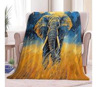Couverture Polaire Flanelle l'huile d'animaux Éléphants dans La Prairie Polaire Plaid, Jeté de Canapé Douillette Confortable Couverture de Lit 2 Personnes Plaid d'hiver, 200 x 200 cm Bleu Foncé