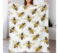 Couverture Polaire Flanelle Motif Abeille, Couverture De Canapé Ligne Jaune et Noire, Ultra Douce Et Chaude Idée Original pour Garçons Et Filles 50x60inch(127x152cm)