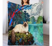 Couverture Polaire Flanelle Motif Chat Birman, Plaid De Canapé Lac dans Les Bois, Douce Et Chaude Idée Original pour Garçon Et Enfant 70x80inch(180x200cm)