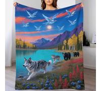 Couverture Polaire Flanelle Motif Loup Apprivoisé, Couverture De Lit Lac Ours Brun, Douce Et Moelleuse Cadeau pour Garçon Et Enfant 40x50inch(100x130cm)