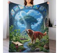 Couverture Polaire Flanelle Motif Saint-Bernard, Couverture De Lit Chien Plante Grand Arbre, Douce Et Moelleuse Cadeau pour Garçon Et Enfant 50x60inch(127x152cm)
