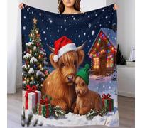 Couverture Polaire Flanelle Motif Vache des Highlands, Plaid De Canapé Décoration de Noël, Douce Et Moelleuse Idée Original pour Enfants, Garçons 80x90inch(200x230cm)