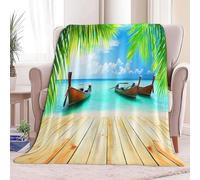 Couverture Polaire Flanelle Nature Plage Bateaux Polaire Plaid, Jeté de Canapé Douillette Confortable Couverture de Lit 2 Personnes Plaid d'hiver, 180 x 200 cm Bleu