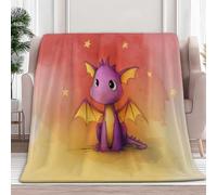 Couverture Polaire Flanelle Petit Dragon De Dessin Animé À L’Aquarelle Étoiles 130 x 150 cm Moelleuse Couverture Polaire Rouge Chaude et Douce en Peluche Plaid, pour Le Salon Chambre Coucher