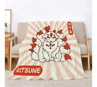 Couverture Polaire Flanelle Renard à Neuf Queues Plaid 3D Impression Japanese Cartoon Couverture Douce Et Chaude pour Canapé Lit Sofa Chambre Jeté, Plaid anti-Pilling Hypoallergénique 80x90inch·A2016