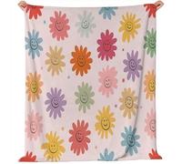 Couverture Polaire Fleurs Pop Art Visages souriants Flanelle,Couvertures et Plaids Chaude et Douillet, Rose Décoration Chaleureuse et Confortable,pour Les d'halloween 220 x 240 cm