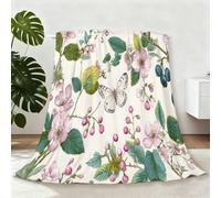 Couverture Polaire Fleurs Roses, Motif Papillon, Frais Flanelle,Couvertures et Plaids Chaude et Douillet, Blanc crémeux Décoration Chaleureuse et Confortable,pour Les d'halloween 220 x 240 cm