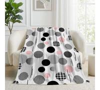 Couverture Polaire Géométrique Grille Verticale Pois Moelleuse Douce | Abstrait Rayures Lignes Verticales Couverture de Voyage, pour Chambre à Coucher Salon Bureau 220 x 240 cm