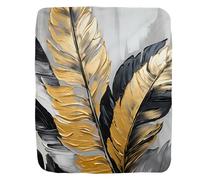 Couverture Polaire Golden Feather Art Gold and Black Plaid Polaire Légère Couverture en Peluche Confort Plaid Canape pour Camping Cadeau Canapé S
