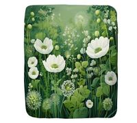 Couverture Polaire Harmony of Flowers and Green Grass Illustration Style Plaid Canape Confortable Plaid Polaire Moelleuse Couverture en Peluche pour Canapé Chambre À Coucher Camping M
