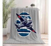 Couverture Polaire Hiver Gris, Douillet Dessin animé Rayures Avion de Chasse Imprimé Couverture de Canapé Réversible Couvre-Lit en Peluche Couvertures Moelleuse pour Adultes et Enfants 100×130 cm