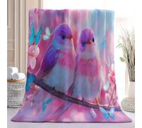 Couverture Polaire Impression Oiseau Animalier Floral Cartoon | Rose Illustration Moderne Style Flanelle Couverture Plaid, 70 x 100 cm Douce Légère pour Toutes Les Saisons