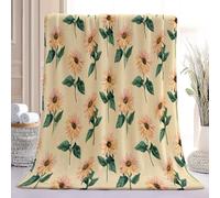 Couverture Polaire Impressionnisme Fleurs Tournesols Feuilles Vertes - Jaune Clair Motif Couverture De Canapé en Flanelle, Douce, Moelleuse Et Chaude, Cadeau pour Garçons Et Enfants 100×130 cm