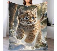 Couverture Polaire imprimée 3D Lynx dans Une forêt enneigée, idéale pour canapé et lit. Douce, Confortable, Elle est Parfaite pour Les Voyages et Les Quatre Saisons. Dimensions : 100 x 130 cm.