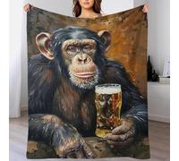 Couverture Polaire imprimée 3D Motif Singe Buveur de bière, Grande Couverture Douce, Chaude et légère, idéale pour Le Bureau, 180 x 200 cm