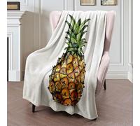 Couverture Polaire in Green Healthy Pineapple Fruit Diet Sketch Tasty Color Food Drawing Natural Vintage Juicy Drink Plaid Canape Luxueuse Plaid Polaire Haute Qualité Couverture en Peluche pour S