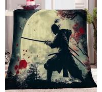 Couverture Polaire, Jolie Couverture avec Motif Style Japonais Lune De Samouraï, imprimé Gris pour bébés Filles Enfants Amoureux des Animaux Couverture Polaire 200 x 200 cm pour canapé lit