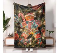 Couverture polaire légère et douce pour l'hiver, Noël, canapé, camping, pique-nique, toutes saisons, 152,4 x 203,2 cm, motif bonhomme en pain d'épices, décoration festive colorée