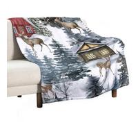 Couverture Polaire Maisons De Noël Cerfs Aquarelle Couverture en Peluche Élégante Plaid Polaire Confort Plaid Canape pour Camping Chambre À Coucher Cadeau M