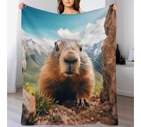 Couverture Polaire Marmotte pour Le Canapé, Le Lit, Le Voyage en Plein Air, Couverture Moelleuse Et Duveteuse en Flannel pour Toutes Les Saisons,（150×200cm）