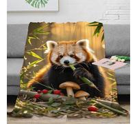 Couverture Polaire Motif De Panda Roux Plaid Canapé Imprimé De Panda Roux Hommegeant du Bambou, Douce, Moelleuse Et Chaude, Cadeau pour Lit Enfants 70x80inch(180x200cm)