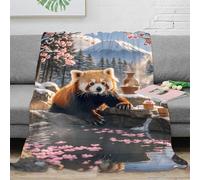 Couverture Polaire Motif De Panda Roux Plaid Canapé Imprimé De Panda Roux Sources Chaudes, Douce, Moelleuse Et Chaude, Idée Original Anniversaire, Noël, Saint Valentin 60x80inch(150x200cm)