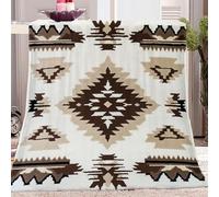 Couverture Polaire Motif Géométrique Aztèque, Marron et Beige, 70 x 100 cm, Plaid Ethnique à Motifs Amérindiens - Couverture en Flanelle Douce et Chaude pour Lit et Canapé