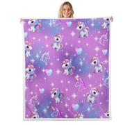 Couverture polaire motif licorne, étoiles brillantes galaxie, pour enfants, filles, garçons, adultes, rose, violet, amour, couverture pelucheuse en sherpa pour décoration de chaise, canapé, lit, 76,2