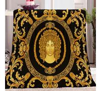 Couverture Polaire Or Réversible Anti-Pilling et Douce - Taille 70 x 100 cm Gris pour Lit et Canapé - pour Toute la Famille, Baroque Or Noir Portrait Décoration Salon