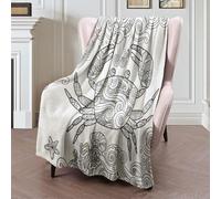 Couverture Polaire Outline Coloring Book Page Ornate Crab Ink Water Black Painter Wave Animals Shell Wildlife Nature Plaid Polaire Plaid Canape Luxueuse Couverture en Peluche pour Canapé S