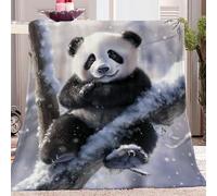 Couverture Polaire Panda Mignon De Flocons De Neige Imprimé Blanc Impression Douce Moelleuse Flanelle Lit Jeté 130 x 150 cm Canapé Convient Adultes et Enfants Rester Chaud Hiver