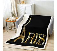 Couverture Polaire Paris Sherpa Couvertures Le Noir 3D Imprimé Plaid Polaire 150x180 cmOr, Plaids Moelleuse Microfibre, pour lit et canapé Couvre-lit