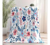 Couverture Polaire Petit Bouquet Frais de Fleurs Bleues et Roses Moelleuse Douce et Chaude Bleu Rose Couverture de Voyage, pour Chambre à Coucher, Salon, Bureau 80 x 120 cm