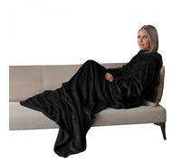 Couverture polaire plaid intégral avec manches et poche - Adulte 210 x 140 cm - Noir - Vivezen