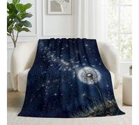 Couverture Polaire Plante Pissenlits Moelleuse Douce et Chaude | Ciel Étoilé Bleu Nuit Points Étoiles Couverture de Voyage, pour Chambre à Coucher Salon Bureau 220 x 240 cm