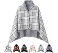 Couverture polaire portable, écharpe chaude, couvre-lit, écharpe à carreaux double couche pour l'hiver, poncho en flanelle avec boutons, Gris clair, taille unique