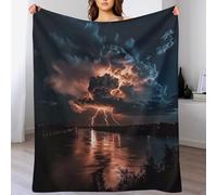 Couverture Polaire pour l'hiver,Chaude Couvre Lit Nuit Orage Météo Ciel Nuage Lumière Tonnerre Duveteuse et Peluche d'intérieur Plaid Lit L