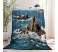 Couverture Polaire Récif du Phare de l'océan Flanelle,Couvertures et Plaids Chaude et Douillet, Bleu Blanc Décoration Chaleureuse et Confortable,pour Les d'halloween 220 x 240 cm
