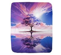 Couverture Polaire Reflections of Purple on The Lake Serene Secenery Plaid Canape Confortable Plaid Polaire Moelleuse Couverture en Peluche pour Cadeau Camping Chambre À Coucher L
