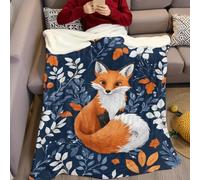 Couverture Polaire Renard des forêts 150 x 200 cm Plaid Flanelle Imprimé, Doux et Confortable pour Lit, Canapé, Enfant, Adolescent et Adulte, Bleu foncé