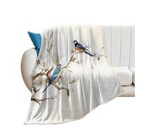 Couverture Polaire Retro Japanese Flower Vintage Watercolor Asian Chinese Hibiscus Bird Plaid Canape Confortable Plaid Polaire Haute Qualité Couverture en Peluche pour Camping Canapé S