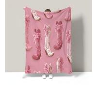 Couverture Polaire Rose Blush 150X200Cm Bottes De Cowboy Vintage Joli Nœud Imprimé, Légère Légères Couverture De Lit Douce Chaude Jeté De Canapé Flanelle, Parfait pour Enfant Adult