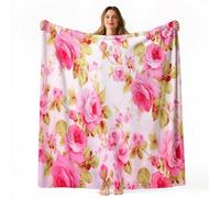 Couverture Polaire Roses Fleurs Romance Moelleuse Douce et Chaude Pêche Rose Jaune Moutarde Couverture de Voyage, pour Chambre à Coucher, Salon, Bureau 220 x 240 cm