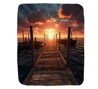 Couverture Polaire Rustic Sunset Wooden Bridge Boat Plaid Canape Confortable Couverture en Peluche Moelleuse Plaid Polaire pour Canapé Chambre À Coucher Camping S