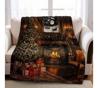 Couverture Polaire Sapin de Noël et cheminée 130 x 150 cm en Flanelle Microfibre Plaid Doux et Chaud pour Enfant, Jeté de Canapé Décoratif