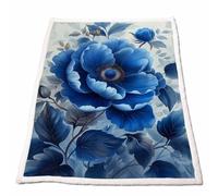 Couverture Polaire Sherpa Bleu et Blanc, Douce Couverture Lestée Adulte pour l'hiver et l'automne pour Canapé Lit Extérieur Voyage Chambre Decoration Maison Cadeau Femme 140x200 CM Fleur DLSJ-2910