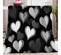 Couverture Polaire Sherpa Gris Blanc 220 x 240 cm Dessin Animé Mignon en Forme De Coeur Imprimé, Couverture de Lit Douce et Chaude Jeté de Canapé Flanelle, Parfait pour Cadeau Enfant et Adult