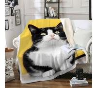 Couverture Polaire Sherpa Plaid Comme Jeté de Canapé ou Jete de Lit - Plaid Doux et Moelleux Motif de Mignon Pour Adultes et Enfants - Couverture Chaude Hiver avec Motif de Chat Vache 100x130 B03